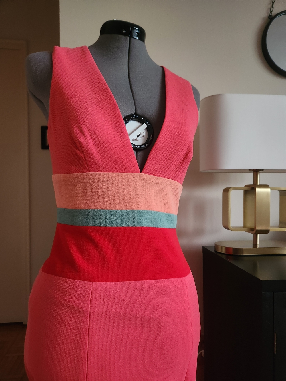 BCBGMaxAzria Pink, Coral & Mint Colorblock V-Neck Sheath Dress
